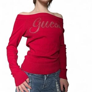 Guess Women's Bold Red Off-Shoulder Sweater